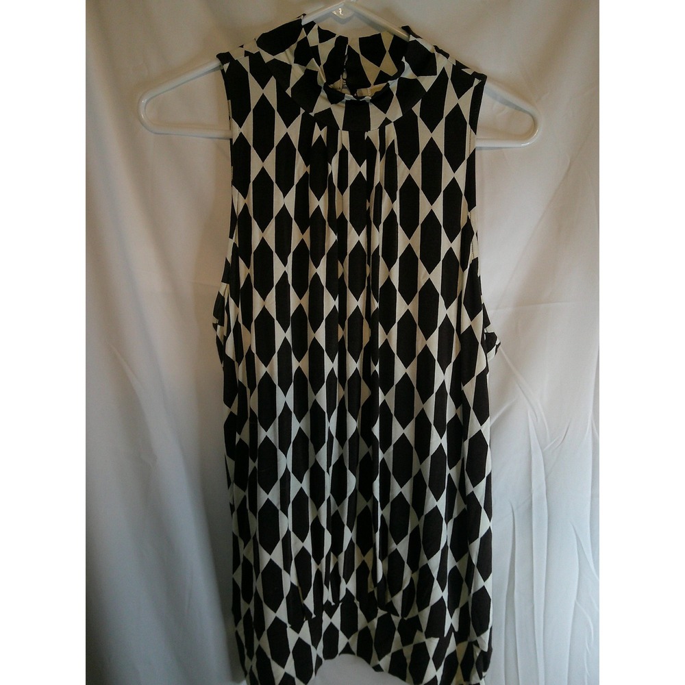 Michael Kors Sleeveless Mock Neck Blouse‎ Brown Brown Cream Diamond Print Top L